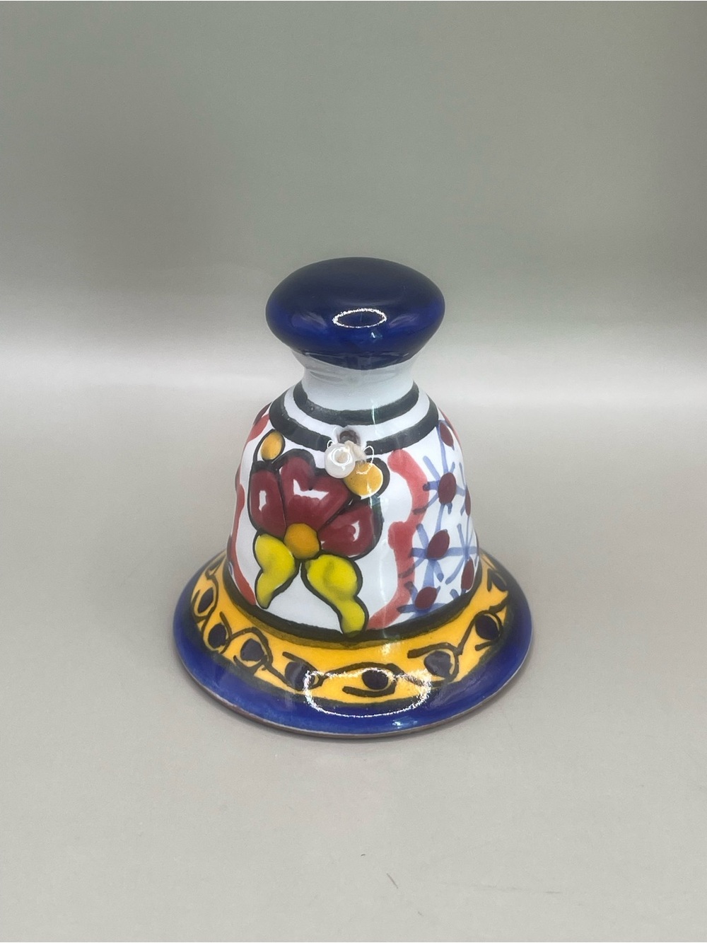 Vintage Talavera Mexican Ceramic Bell Hand Painted Pottery Folk Art Sign 2.25”